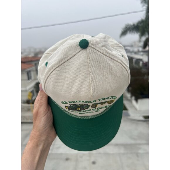 Vintage 80s Old Reliable Tractor Bowman North Dakota green canvas trucker hat - Picture 3 of 11